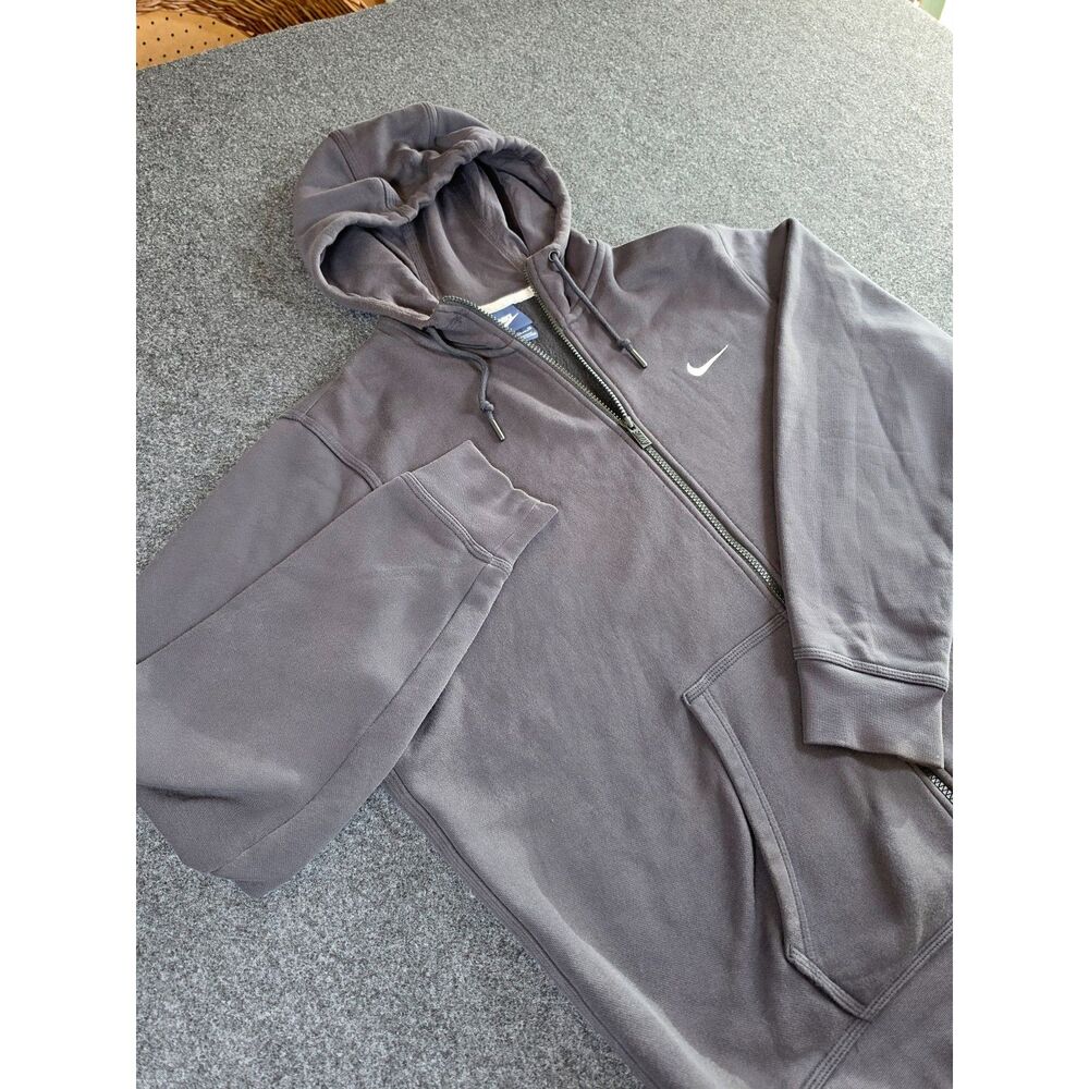 Nike Hoodie Men's XL Charcoal Gray Full Zip Fleece Sweatshirt White Swoosh Logo